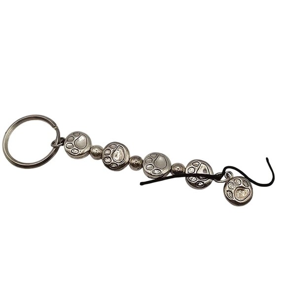 Silver Hanging Pet Lover Dog Cat Paw Prints Looped Keychain Accessory 5" - Picture 9 of 11